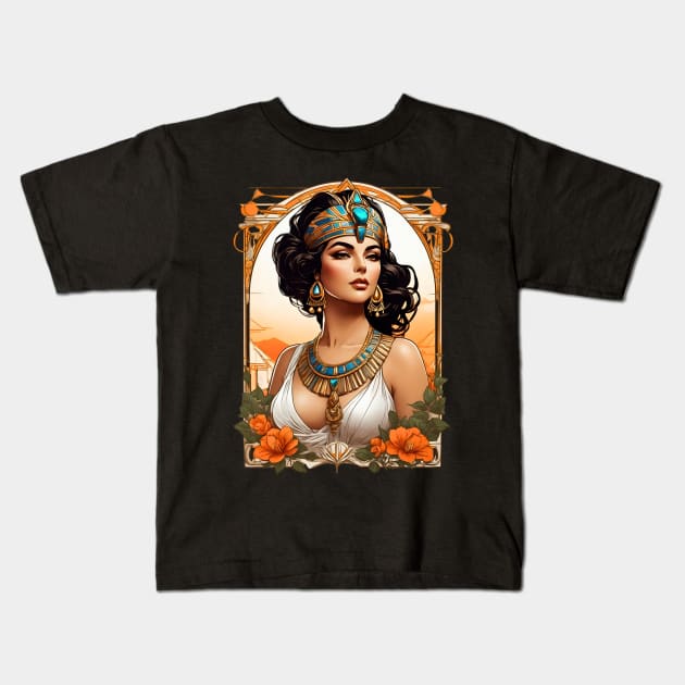 Cleopatra Queen of Egypt retro vintage floral design Kids T-Shirt by Neon City Bazaar